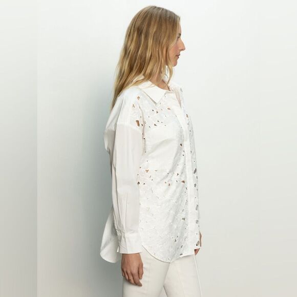 Sanctuary Lace Boyfriend Tie Back White Shirt | Size Small - Picture 7 of 13